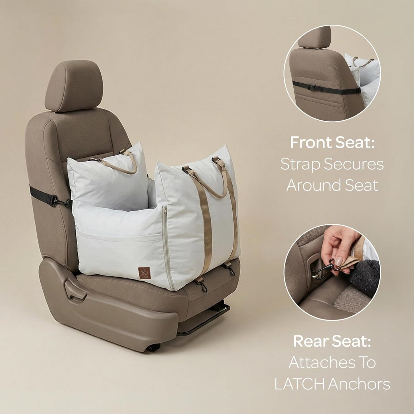 Marco Travel Pet Bed – Dog Car Seat for Small & Medium Dogs, Waterproof, Faux Fur Cushion, Safety Belt, Washable Cover, Storage Pockets, Booster Seat (Silva, Single Seater 18.5" X 21")