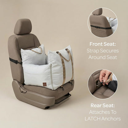 Marco Travel Pet Bed – Dog Car Seat for Small & Medium Dogs, Waterproof, Faux Fur Cushion, Safety Belt, Washable Cover, Storage Pockets, Booster Seat (Silva, Single Seater 18.5" X 21")